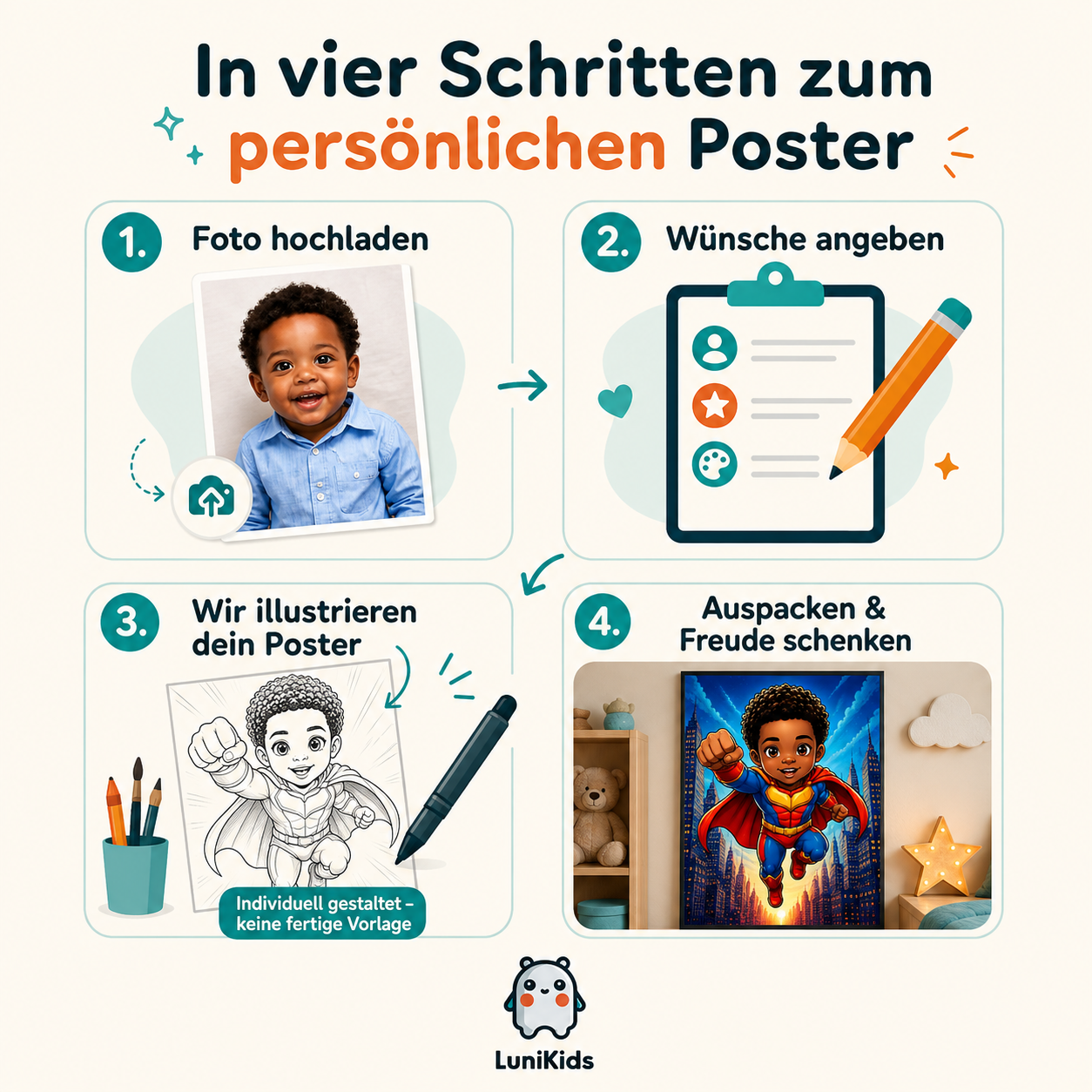 Personalisiertes Kinderposter im Comic-Stil